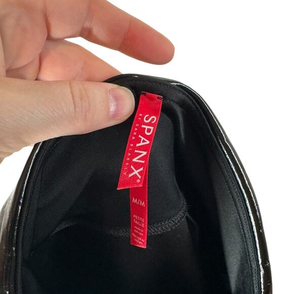 Spanx Faux Patent Leather Leggings‎ Black Medium Petite High Rise Edgy Cool - Picture 8 of 11